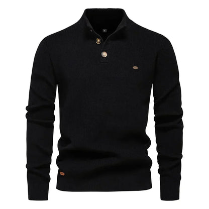 Men's Knitted Sweater Tailored Fit Button-Up Stand Collar