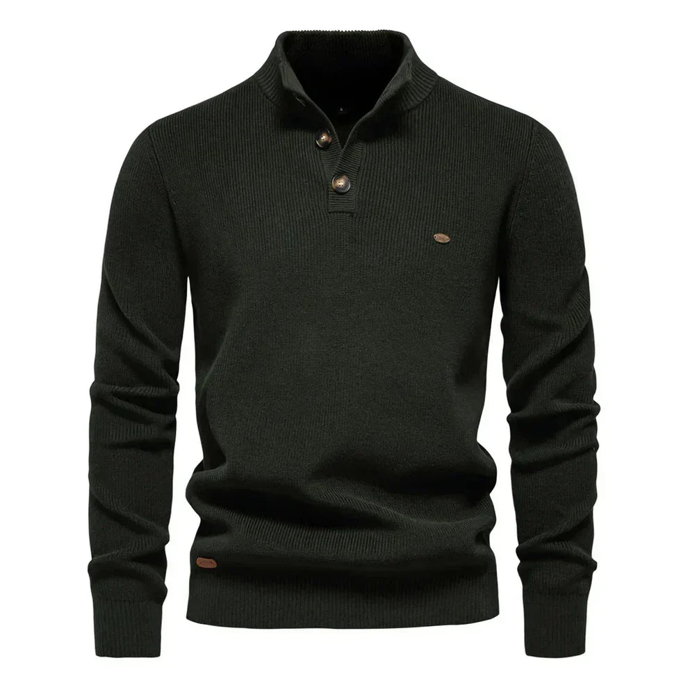 Men's Knitted Sweater Tailored Fit Button-Up Stand Collar