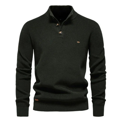 Men's Knitted Sweater Tailored Fit Button-Up Stand Collar