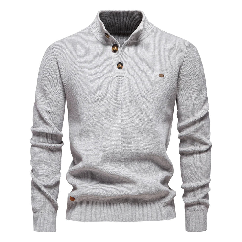 Men's Knitted Sweater Tailored Fit Button-Up Stand Collar