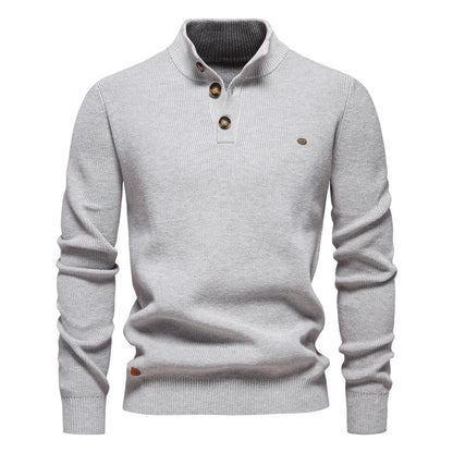 Men's Knitted Sweater Tailored Fit Button-Up Stand Collar