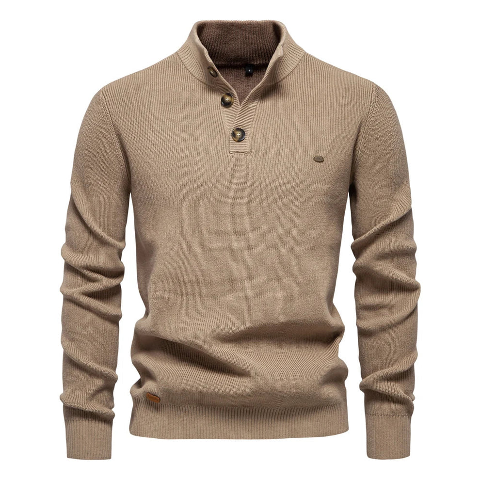 Men's Knitted Sweater Tailored Fit Button-Up Stand Collar - Fashinoza