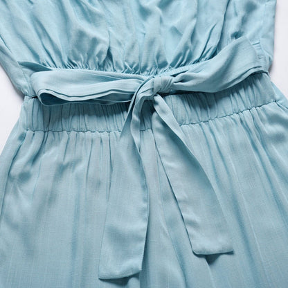 Women's Strapless Wide Leg Jumpsuit Tie Waist