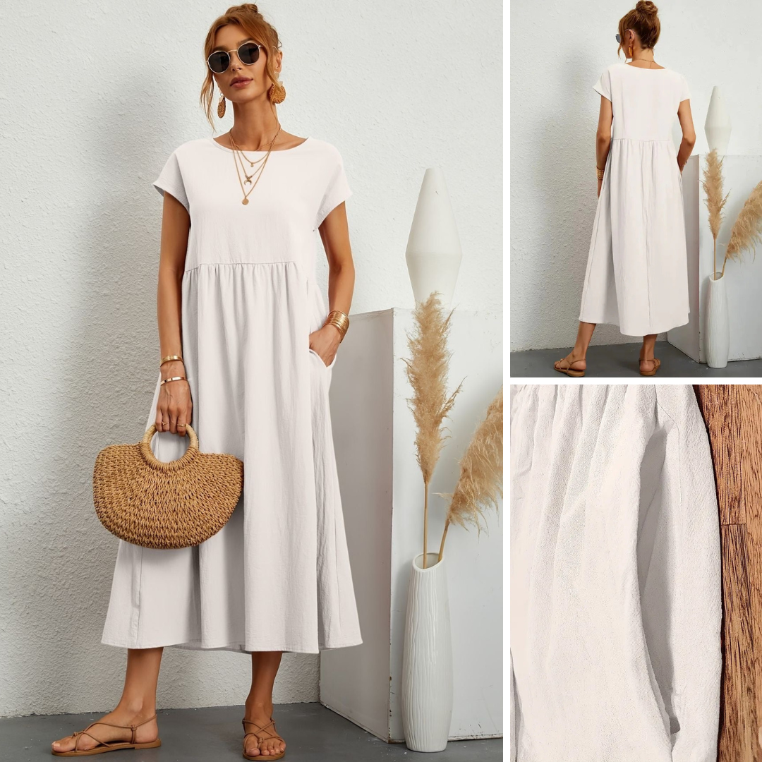 Women's Short Sleeve Round Neck Midi Dress