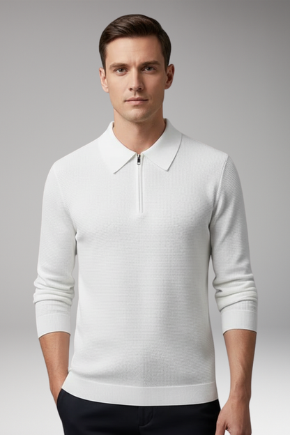 Men's Quarter Zip Polo Sweater Ribbed