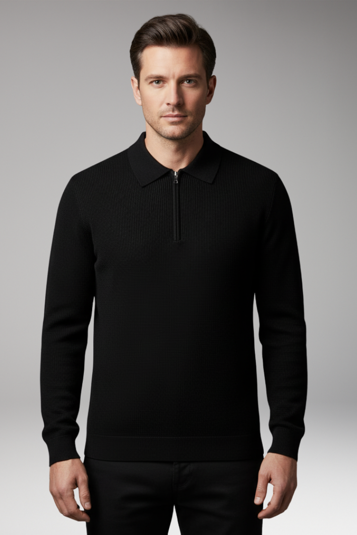 Men's Quarter Zip Polo Sweater Ribbed