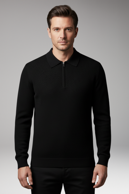Men's Quarter Zip Polo Sweater Ribbed