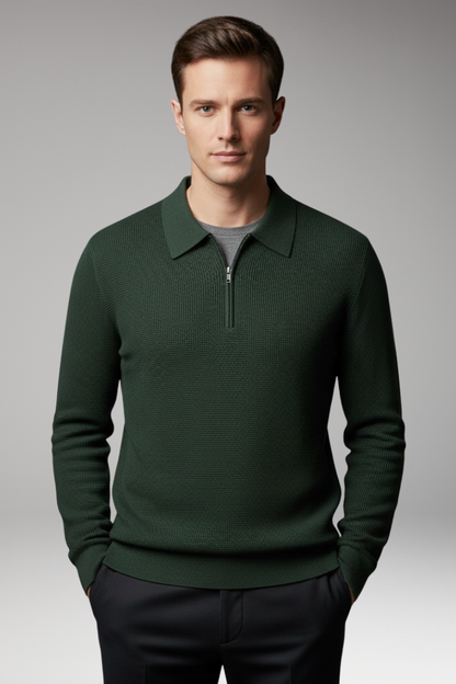 Men's Quarter Zip Polo Sweater Ribbed