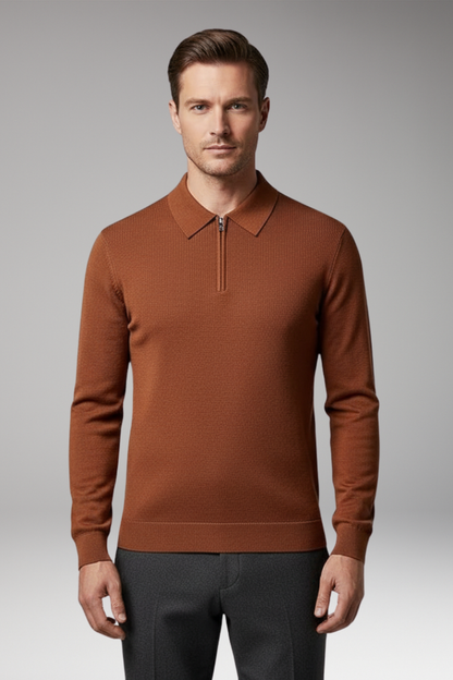 Men's Quarter Zip Polo Sweater Ribbed