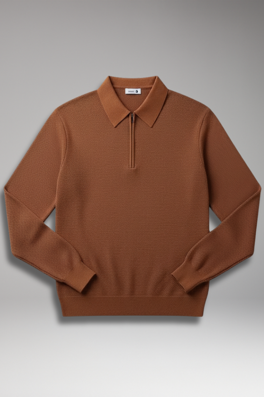 Men's Quarter Zip Polo Sweater Ribbed - 
Fashinoza