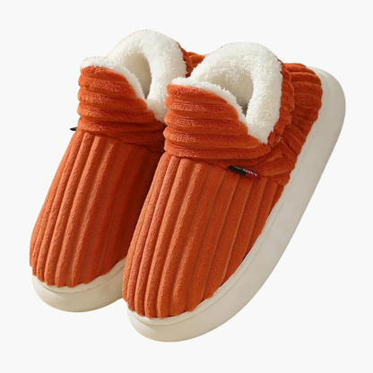 Women's Plush Slippers Ribbed Indoor Footwear - Fashinoza
