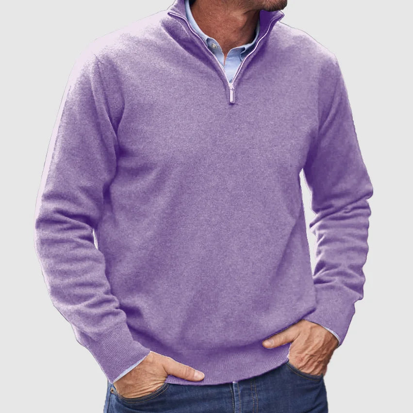 Men's Half-Zip Knit Sweater Ribbed Cuffs