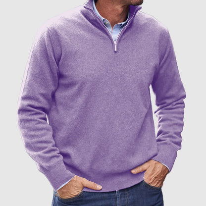 Men's Half-Zip Knit Sweater Ribbed Cuffs