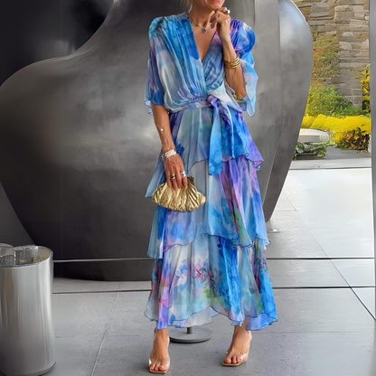 Women's V Neck Draped Dress Tummy Control Cocktail Black - Fashinoza