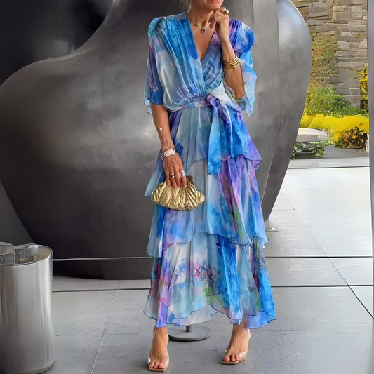 Women's V Neck Draped Dress Tummy Control Cocktail Black - Fashinoza