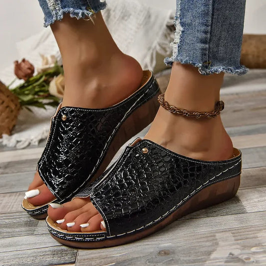 Women's Croc Embossed Wedge Sandals Comfortable - 
Fashinoza