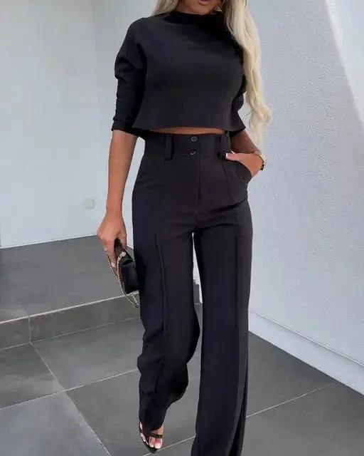 Women's Cropped and Trousers Set - 
Fashinoza