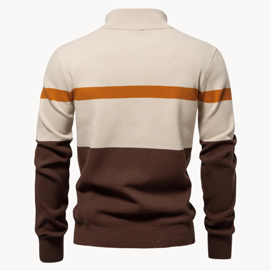 Men's Color Block Quarter-Zip Sweater Soft Casual Grey