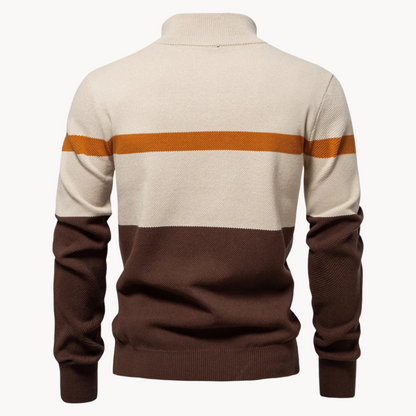 Men's Color Block Quarter-Zip Sweater Soft Casual Grey