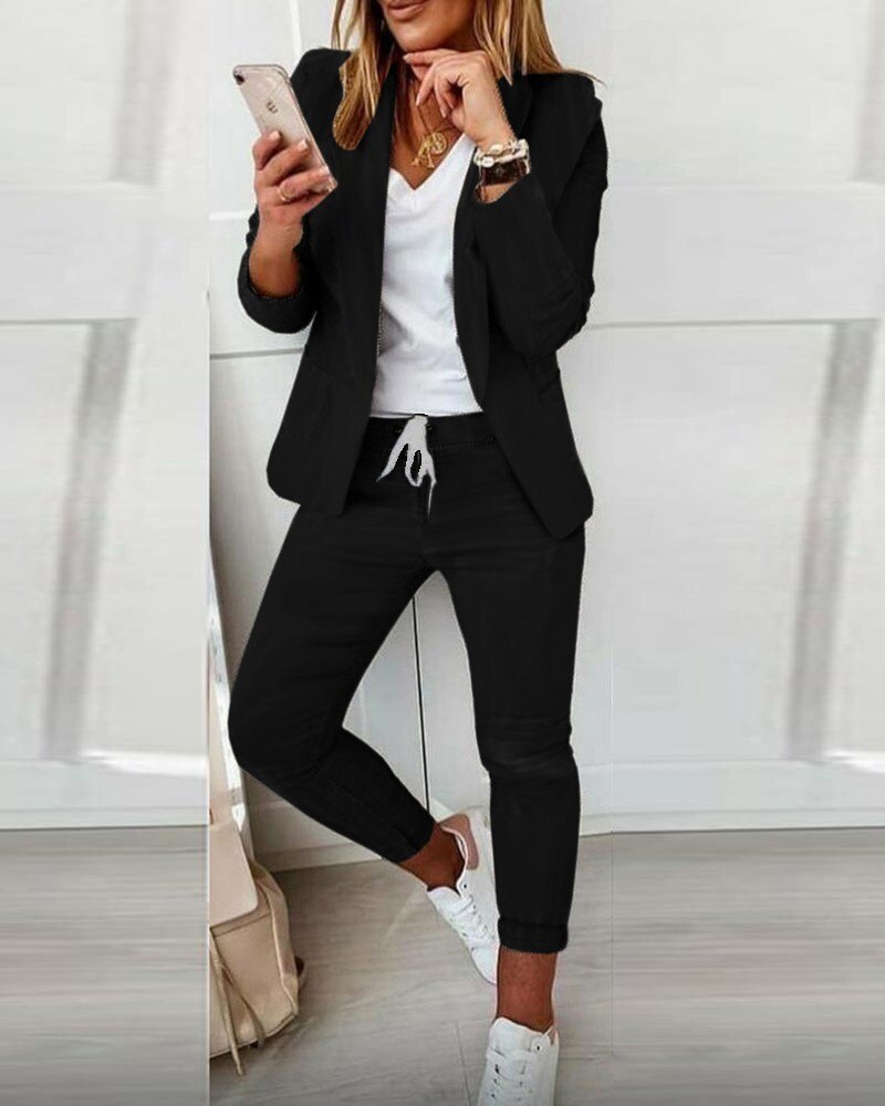 Women's Blazer And Pants Set Fitted Drawstring