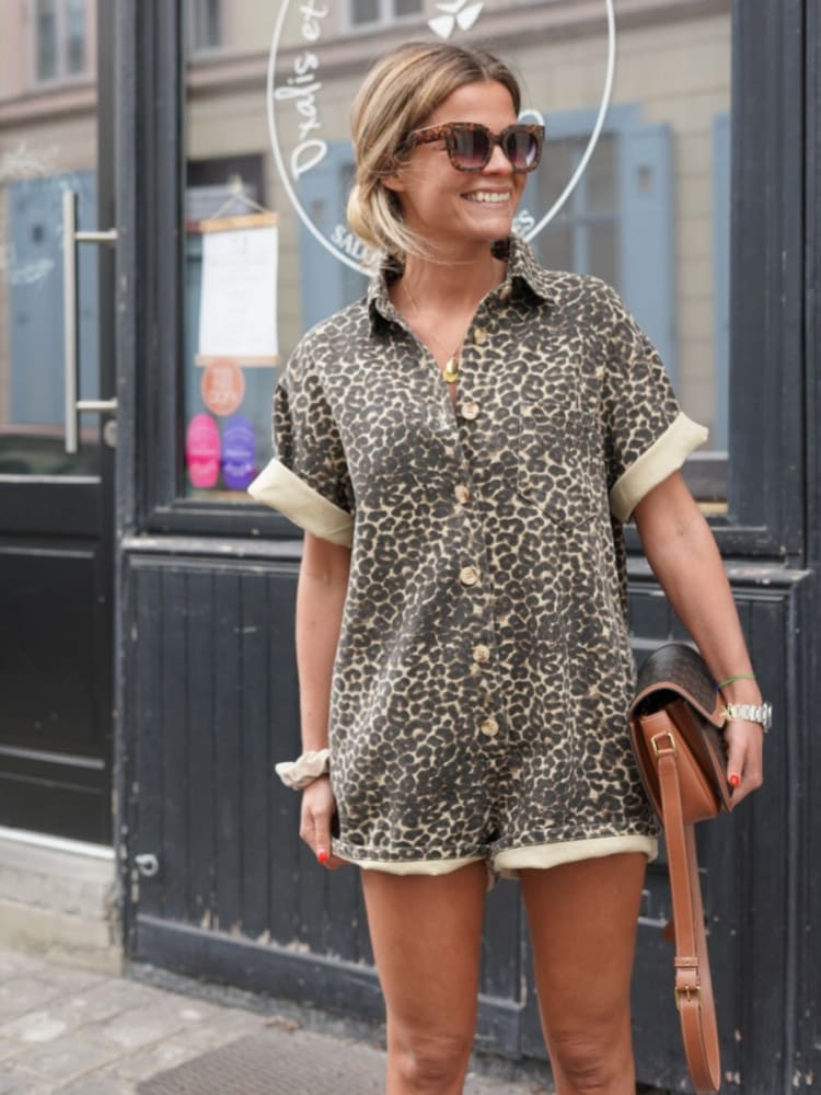 Women's Cheetah Print Romper Casual Mini
