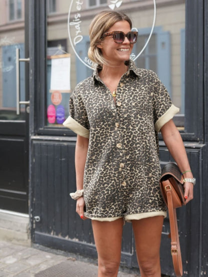 Women's Cheetah Print Romper Casual Mini