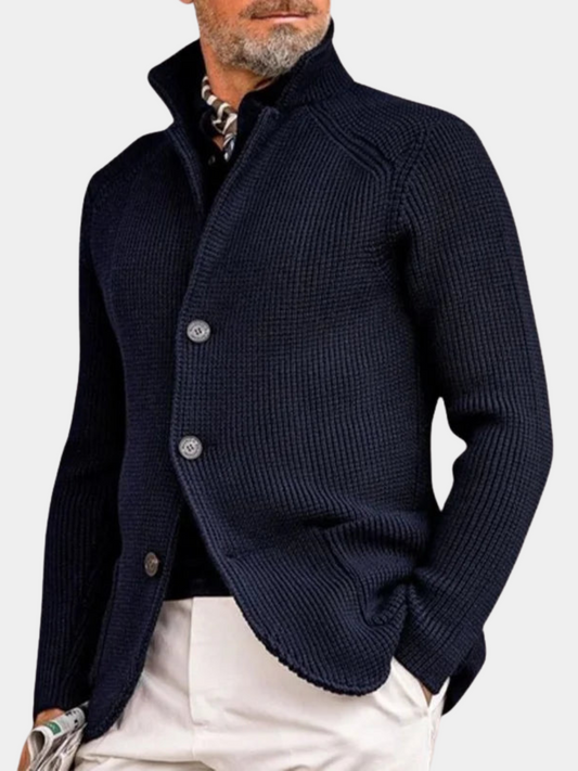 Men's Button Front Cardigan Stand Collar - Fashinoza