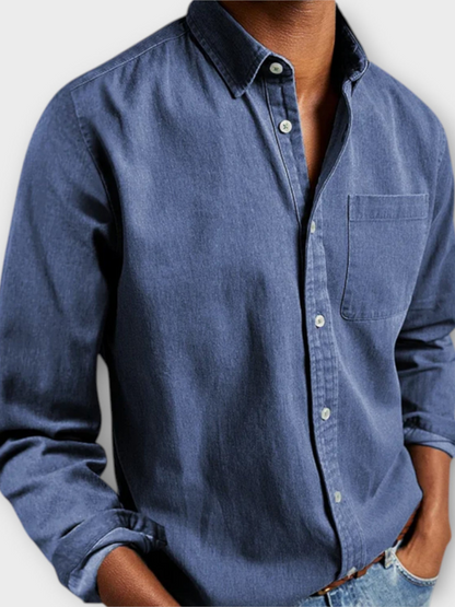 Men's Long Sleeve Button Front Shirt with Chest Pocket - 
Fashinoza