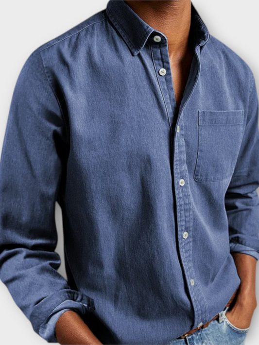 Men's Long Sleeve Button Front Shirt with Chest Pocket - 
Fashinoza