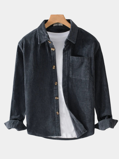 Men's Long Sleeve Shirt Button Front Chest Pocket - Fashinoza
