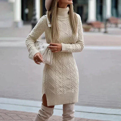 Elegant Knit Turtleneck Sweater Dress