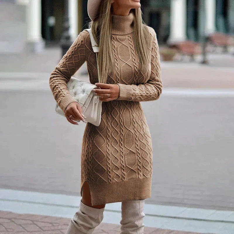 Elegant Knit Turtleneck Sweater Dress