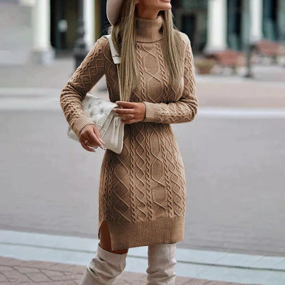 Elegant Knit Turtleneck Sweater Dress
