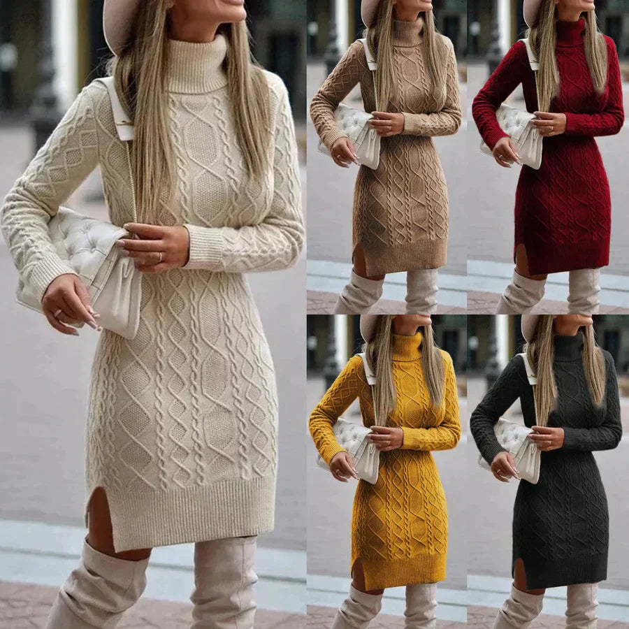 Elegant Knit Turtleneck Sweater Dress
