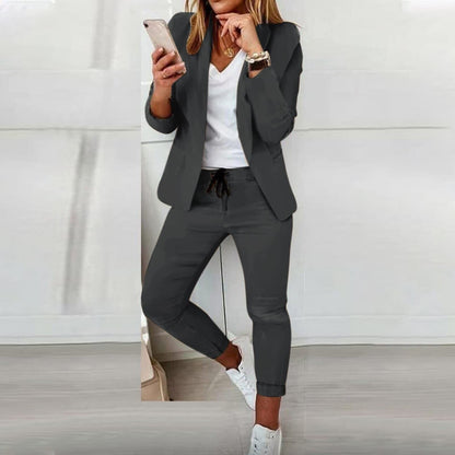 Women's Blazer And Pants Set Fitted Drawstring