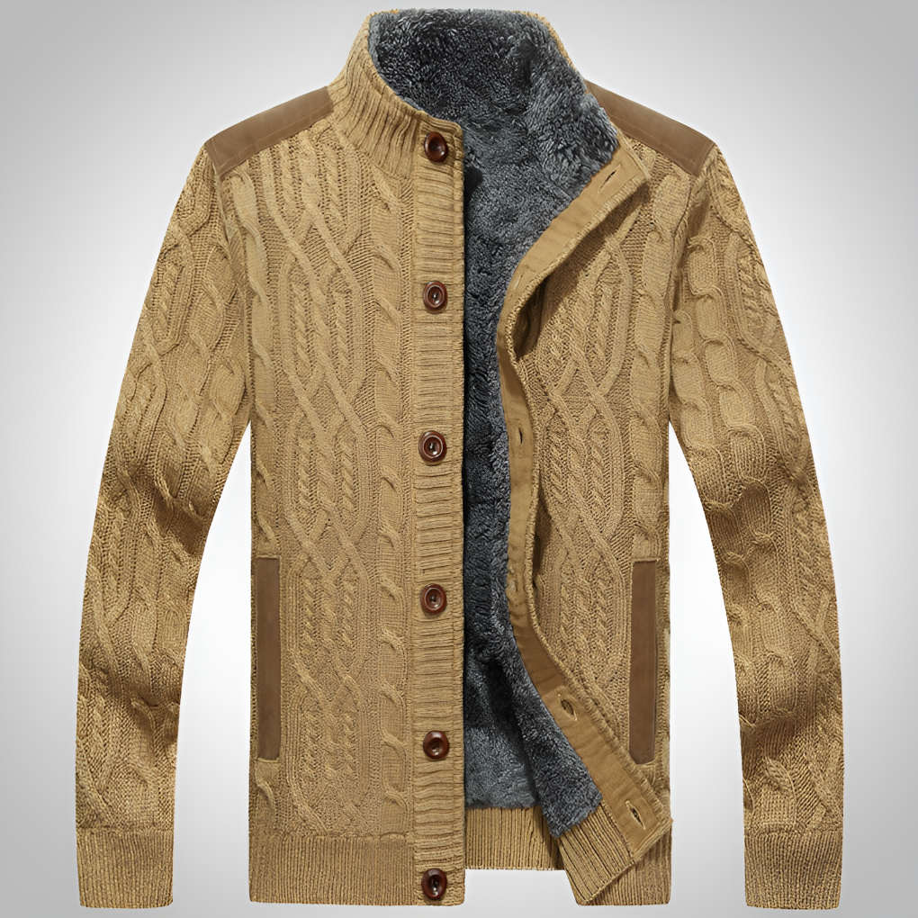 Men's Knit Jacket Plush Lined Warm - Fashinoza