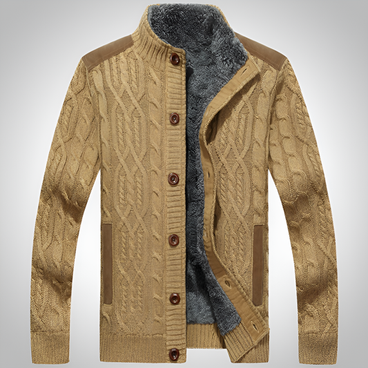 Men's Knit Jacket Plush Lined Warm - Fashinoza