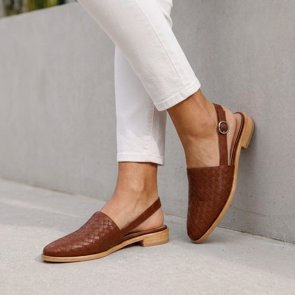 Women's Woven Slingback Flats Adjustable Ankle Strap - 
Fashinoza
