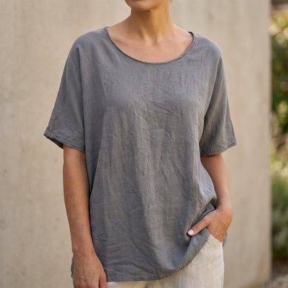 Women's Relaxed Fit Scoop Neck T-Shirt Curved Hem - 
Fashinoza