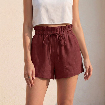 Women's Relaxed Fit Shorts Cotton Drawstring Waist Beige
