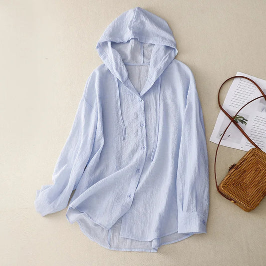 Women's Long Sleeve Hooded Blouse - 
Fashinoza