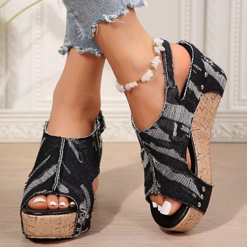 Women's Cork Wedge Sandals - Fashinoza