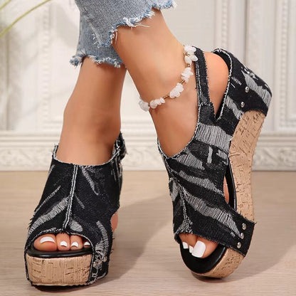 Women's Cork Wedge Sandals - Fashinoza