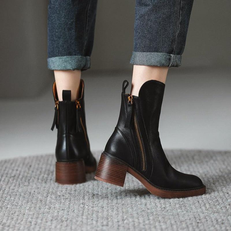 Women's Ankle Boots Zipper Block Heel Design