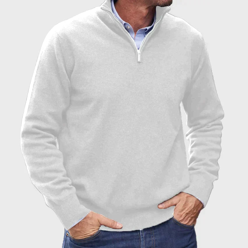 Men's Half-Zip Knit Sweater Ribbed Cuffs