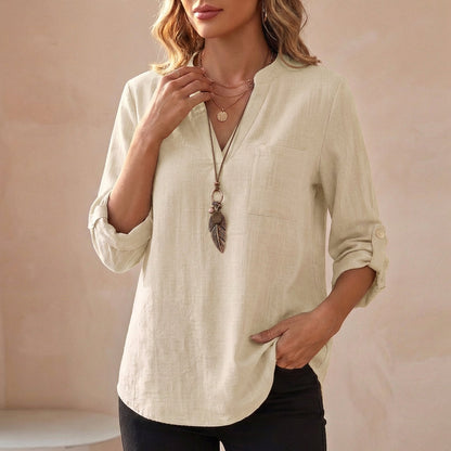 Women's Cotton Linen Tunic Blouse Relaxed Fit
