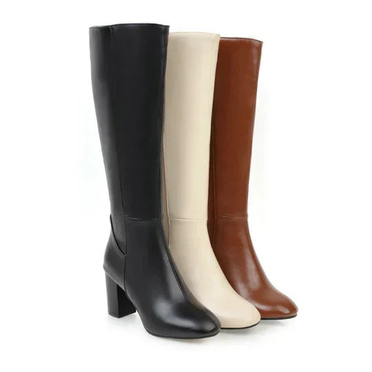 Women's Knee High Heeled Boots Zipper Closure - Fashinoza