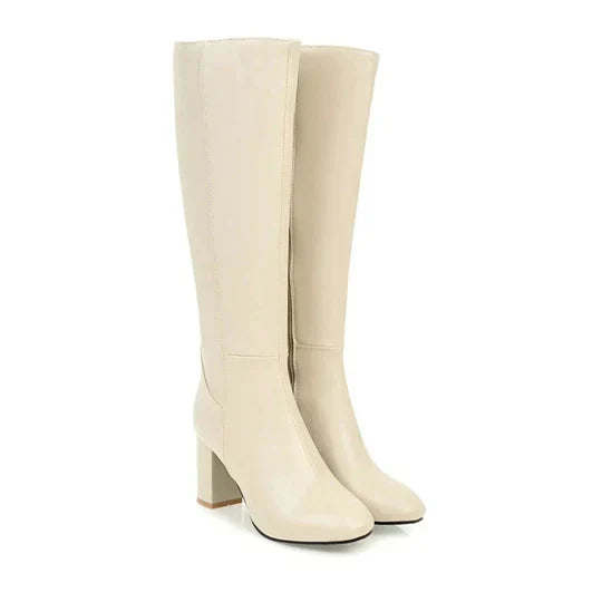 Women's Knee High Heeled Boots Zipper Black
