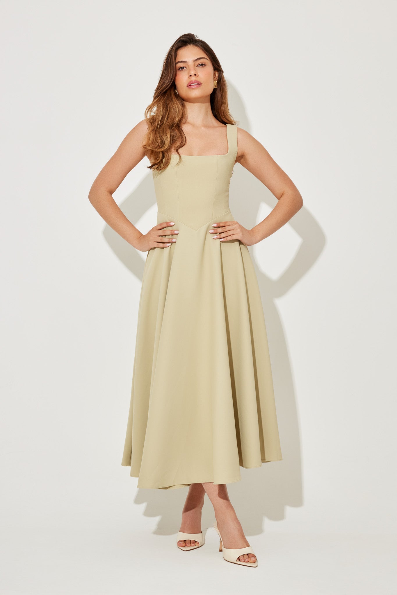Women's Sleeveless Midi Dress Square Neckline