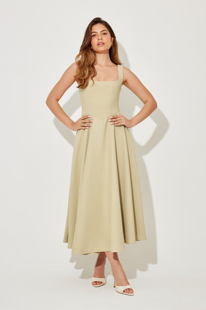 Women's Sleeveless Midi Dress Square Neckline